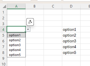 In-cell dropdown connected to a range